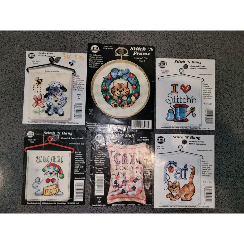 Lot X6 Cross Stitch Patterns Various Designers Stitch Hang Cats Seal Holiday